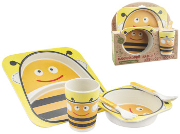 Набор детской бамбуковой посуды 5 предметов Stenson Пчелка (тарелки, вилка, ложка, стакан)