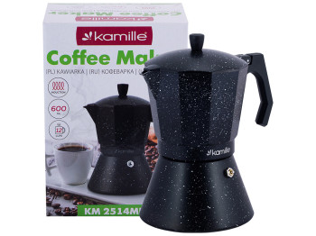 Кофеварка гейзерная Kamille (12 порций) алюминий, широкое индукционное дно 600мл (черный мрамор)