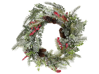 Новогодний венок с декором из шишек и ягод, 60см