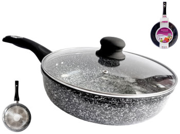 Сковорода глубокая с крышкой Benson, антипригарное гранитное покрытие, 24см (индукция)