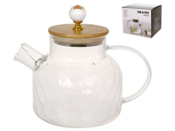 Чайник заварювальний з бамбуковою кришкою, скло, 950мл, 13,8×11,6см, колір прозорий