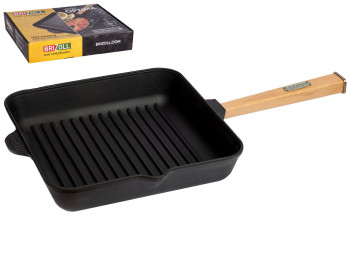 Сковорода-гриль чугунная квадратная Brizoll Optima съемная ручка 26х26х5,7см О262650Г-Р