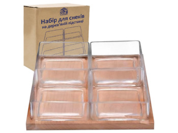 Набор для снеков на деревянной подставке 22х22см 270мл