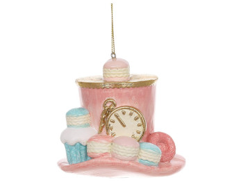 Фигурка-подвеска Шляпа цилиндр Alice, полистоун, 9,5х9,5х8,5см, цвет розовый