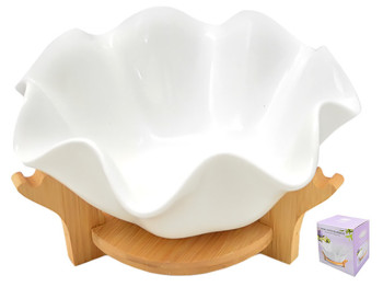 Блюдо фарфоровое на бамбуковой подставке Магнолия 9,25" 23,5см