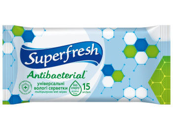 Серветки вологі антибактеріальні Superfresh, без спирту, 15шт