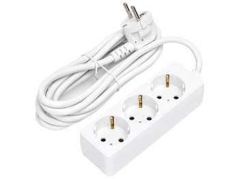 Удлинитель, 3 розетки, 3м, 3G1,5мм², цвет белый