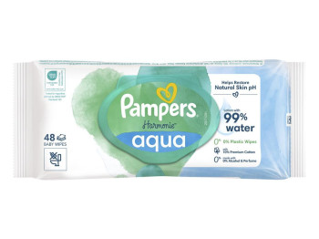 Салфетки влажные детские Pampers Harmonie Aqua, без спирта, ароматизаторов и красителей, 48шт