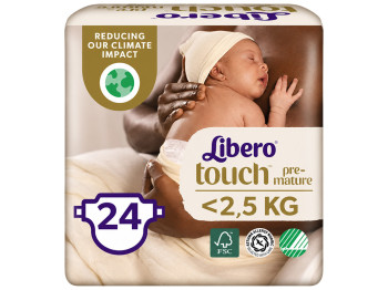 Підгузки Libero Touch Pre-Mature,на липучках, до 2,5 кг, 24 шт