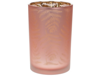 Подсвечник с рисунком Папоротник, цвет - пастельный розовый, 18см