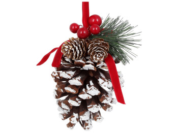 Новогодний подвесной декор Шишка, 23см, цвет - коричневый