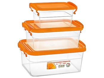 Контейнери харчові з ручками 850мл/1,6л/3л, 18x25x11см (ціна за набір 3 предмети) NP-59