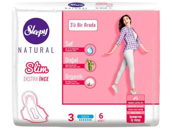 Прокладки гигиенические ультратонкие Sleepy natural extra thin night 7капель 6шт