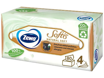 Серветки косметичні Zewa Softis Natural Soft, 4х шарові, 80шт