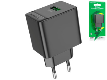 Сетевое зарядное устройство Borofone BAS12A, 1USB, QC3.0, 18W, 77×45×32мм, цвет черный