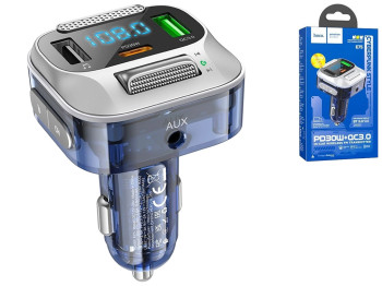 Модулятор Hoco E75 Bravery PD30W+QC3.0 car BT FM transmitter, Синiй
