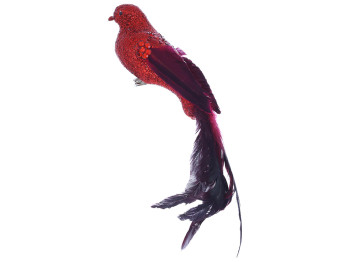 Декоративная птица на клипсе, 35см, цвет – красный с черным