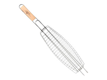 Решётка-гриль Stenson для рыбы, рабочая часть 36×12.5×3 см, общая длина 60 см, с деревянной ручкой