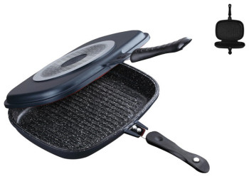 Сковорода гриль подвійна Benson, антипригарне мармурове покриття, литий алюміній, 32см