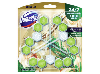 Блок для очистки унитаза Domestos Aroma Lux с маслом белых бутонов розы и чайного дерева 3х55г