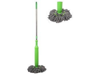 Швабра с отжимом, пластик и нержавеющая сталь, длина 117см, цвет зеленый