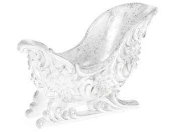 Новогодний декор Сани, цвет - белый с серебром, 40см