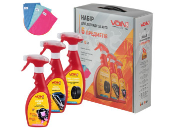 Подарочный набор автохимии Voin 6 в 1, очиститель, полироль, очиститель-кондиционер, 3 салфетки