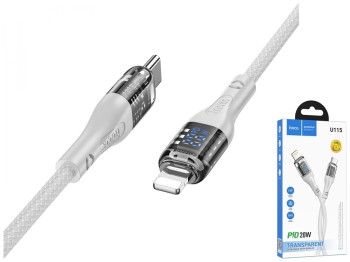 Кабель USB Hoco U115 Transparent PD20W With Display Type-C to Lightning 1.2m, Сiрий