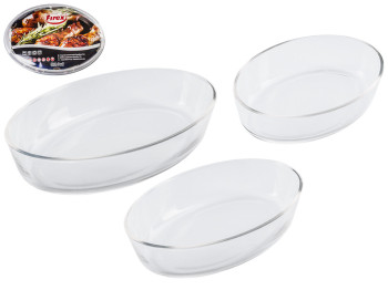 Противни термостекло Firex овальные 1,5л, 2,2л, 3,1л (цена за набор 3шт)