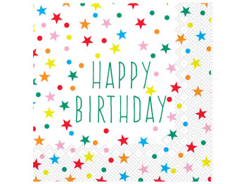 Салфетки бумажные Silken Birthday's Stars трехслойные 33х33см (цена за упаковку 18шт)