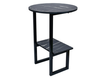 Стол журнальный, двухъярусный, дизайнерский, чёрный мрамор, 40×40×56см