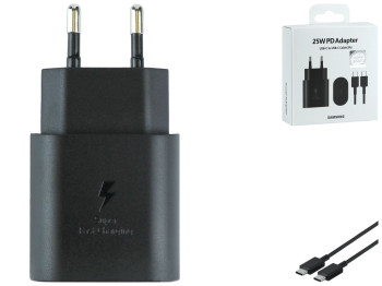 Сетевое Зарядное Устройство Samsung 1USB-C PD/QC 25W+Type-C to Type-C 1:1 Цвет Черный
