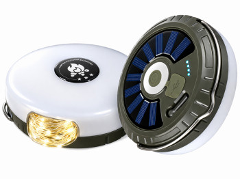 Ліхтар-гірлянда MH-0518, LED, Solar, 2000мАг, USB, пульт ДК, пластик, 113×110×55мм, колір хакі