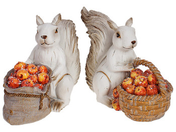 Декоративна фігурка Білка з яблучками, 2 дизайни, 16см, 2 дизайни, колір - сірий (ціна за 1шт)