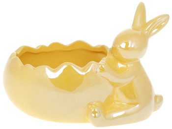 Кашпо декоративное с фигуркой Кролик, 20см, цвет - желтый перламутр