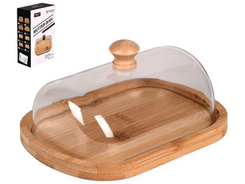 Масленка бамбуковая с акриловой крышкой, 16х12х6,5см