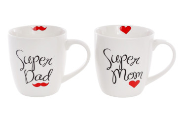 Чашка порцелянова Super Dad, Super Mom, 520мл, колір білий (ціна за 1шт)