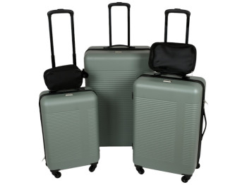 Чемодан + 2 сумки, поликарбонат, 20/24/28, цвет серо-зелёный (цена за набор 5шт)