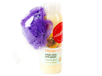 Крем-гель для душу Fresh juice Loquat & apricot 300мл+спонж