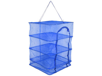 Сетка для сушки рыбы U, 3 яруса, усиленный каркас, металл, полиэстер, 45×45×65см, цвет синий