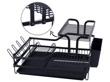 Сушилка для посуды Kamille из алюминия с поддоном 57,5х35х27,5см (черная)