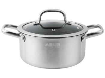 Кастрюля с крышкой Benson, нержавеющая сталь, антипригарное покрытие, 2,8л, 20см