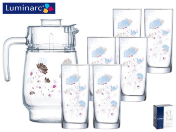Набор для напитков Luminarc Jasmine Blue графин 1,6л и 6 стаканов 270мл (цена за 7пр.) 60115