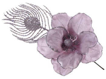 Бархатный цеток с веткой в глиттере, 45см, цвет - лиловый