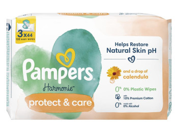 Салфетки влажные детские Pampers Harmonie Protect&Care, с календулой, без спирта, хлопок, 3 х 44шт