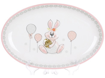 Блюдо керамическое овальное с объемным рисунком Веселый кролик, 29см