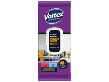 Салфетки влажные для мебели Vortex, с клапаном, 190x185мм, 280г, 30x100x260мм, 48шт