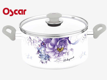Каструля емальована "Oscar" ручки "soft touch" зі скляною кришкою 4л