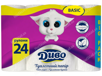 Папір туалетний Диво, СГ 18г/м, 2х шаровий, білий, на гільзі (упаковка 24шт)