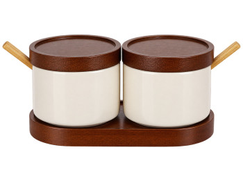 Набор емкостей Natural Serving Cream с деревянными крышками и подставкой, 160 мл, 2 шт